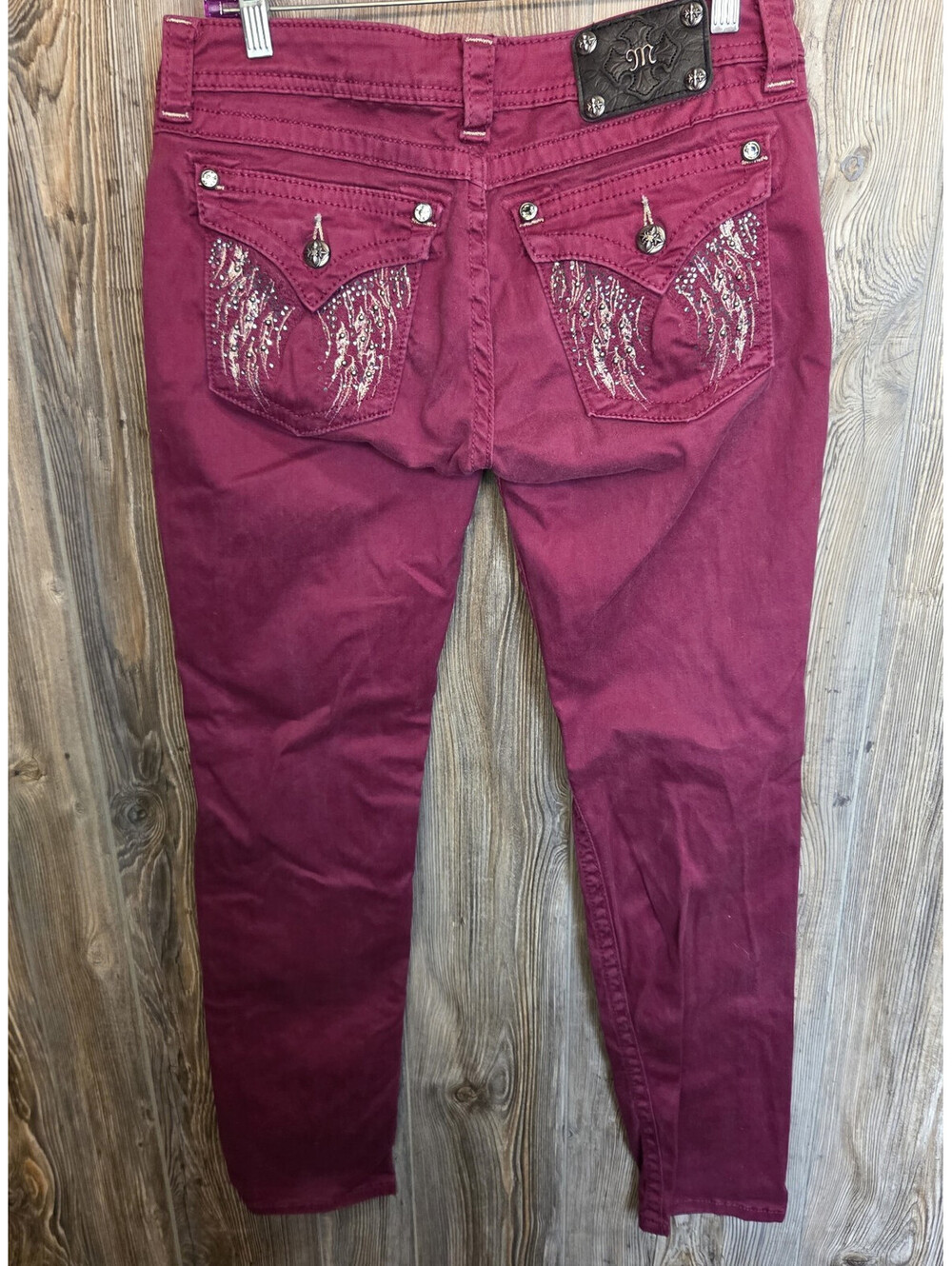 Miss Me Denim Raspberry Red Jeans Size 31 (32x32) Skinny - JP5616S3  angel wings